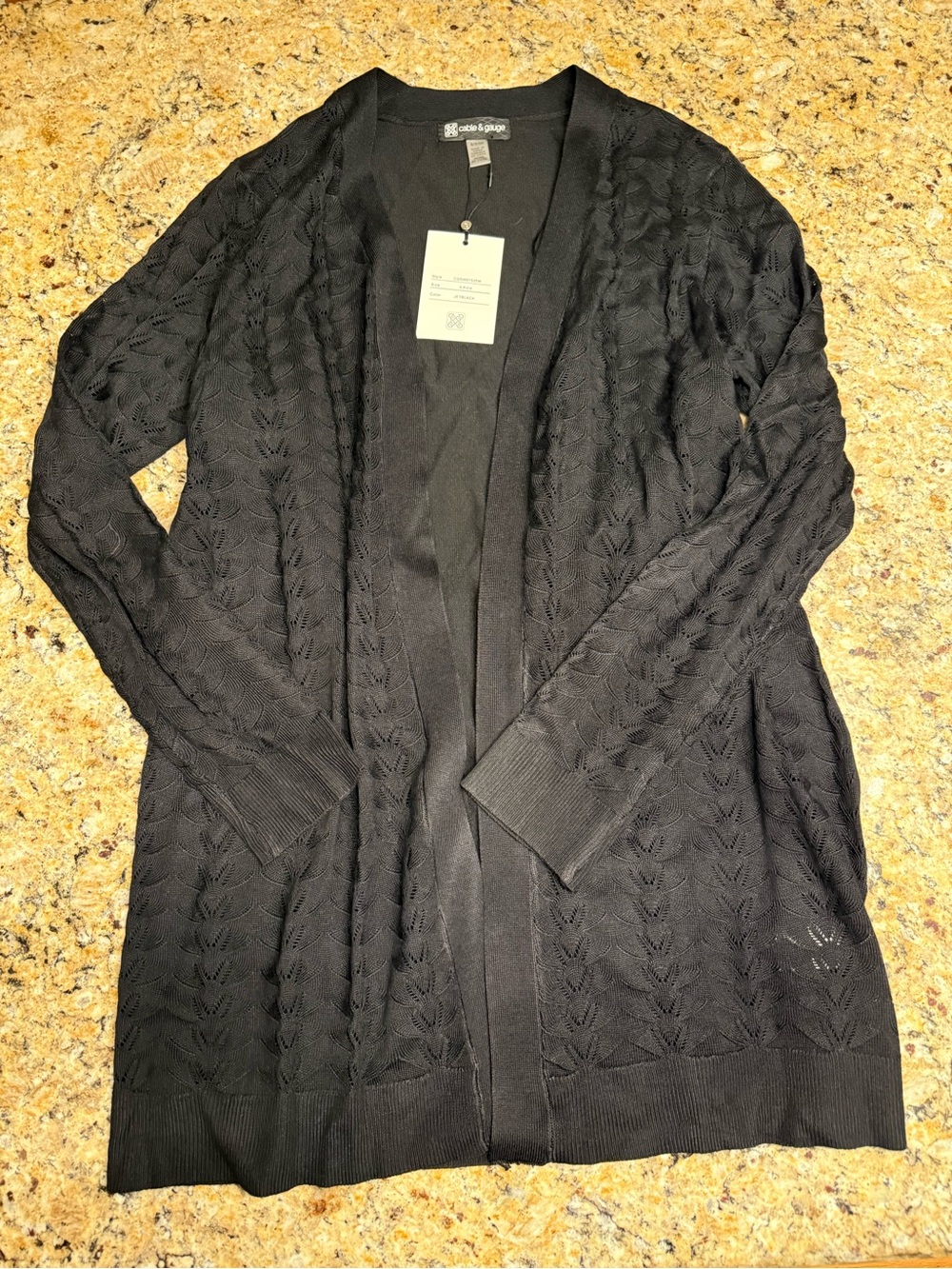 NWOT Women’s Cable & Gauge Open-Front Jet Black Cardigan size Small